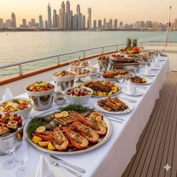 Premium-Luxusyacht-Catering und Gourmet-Dinner in Dubai.