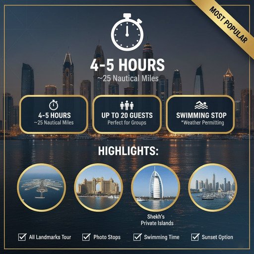 Dubai ikonische Wahrzeichen Yacht-Tour-Route Erfahrung.