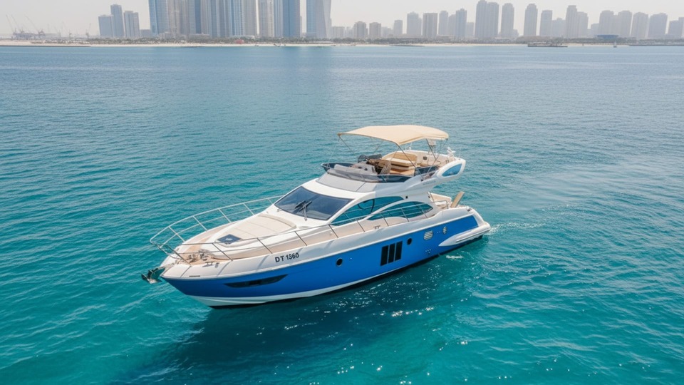 Widok z lotu ptaka na jacht Diamond Sanctuary 48 stóp w Dubai Marina