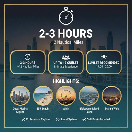 Dubai Marina und JBR Strand Yacht-Tour-Route Erfahrung.