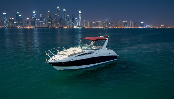 Crystal Voyager 33 ft aerial view at Dubai Marina