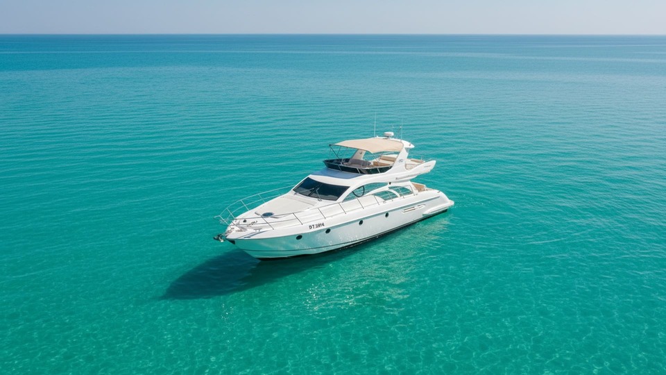 Letecký pohled na jachtu Diamond Breeze 50 ft v Dubai Marina